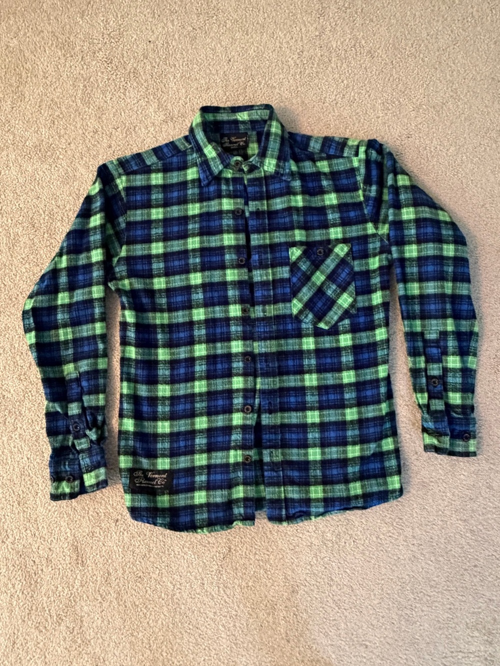 Vermont Flannel Green & Blue Plaid Long-Sleeve Men’s Flannel Shirt